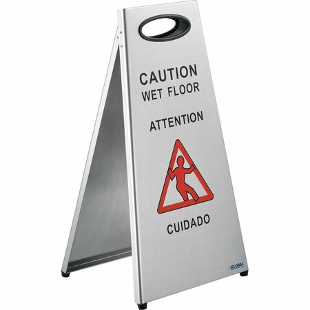 GLOBAL INDUSTRIAL Stainless Steel Floor Sign 2 Sided Multi-Lingual, Caution 641436